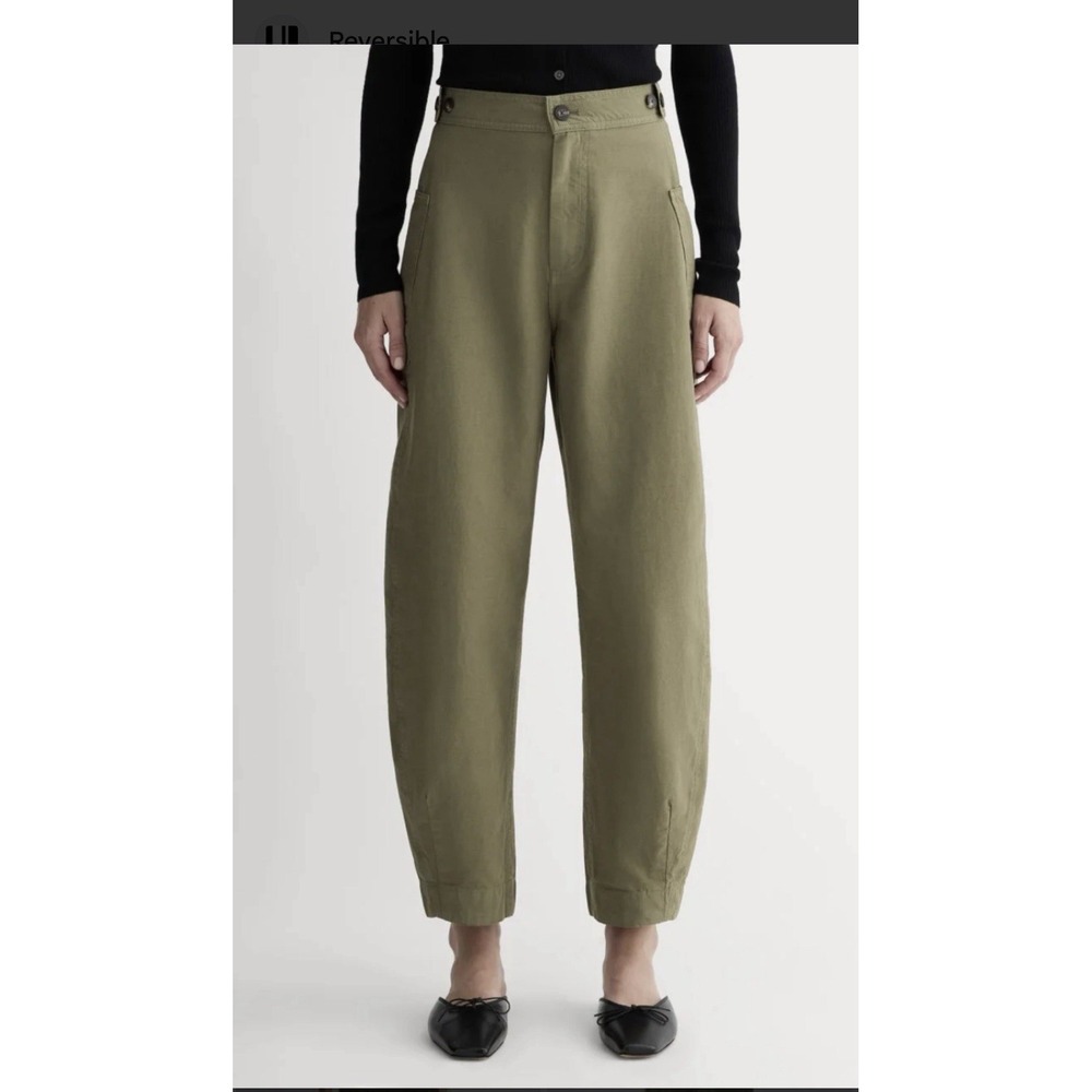 Everlane Utility Barrel Fatigue Pants 12 Org Cotton Linen Green Stretch